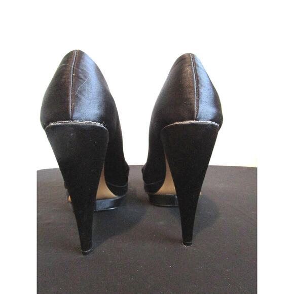 EUC!! Charles David Black Satin Bow Peep Toe Platform High Heels Size Women Sz 7 - Picture 7 of 10
